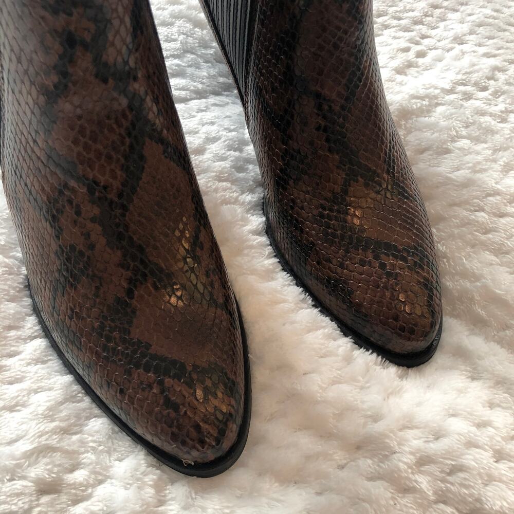 Clarks West Lo Dark Tan Snake Leather Heeled Booties - Picture 8 of 16